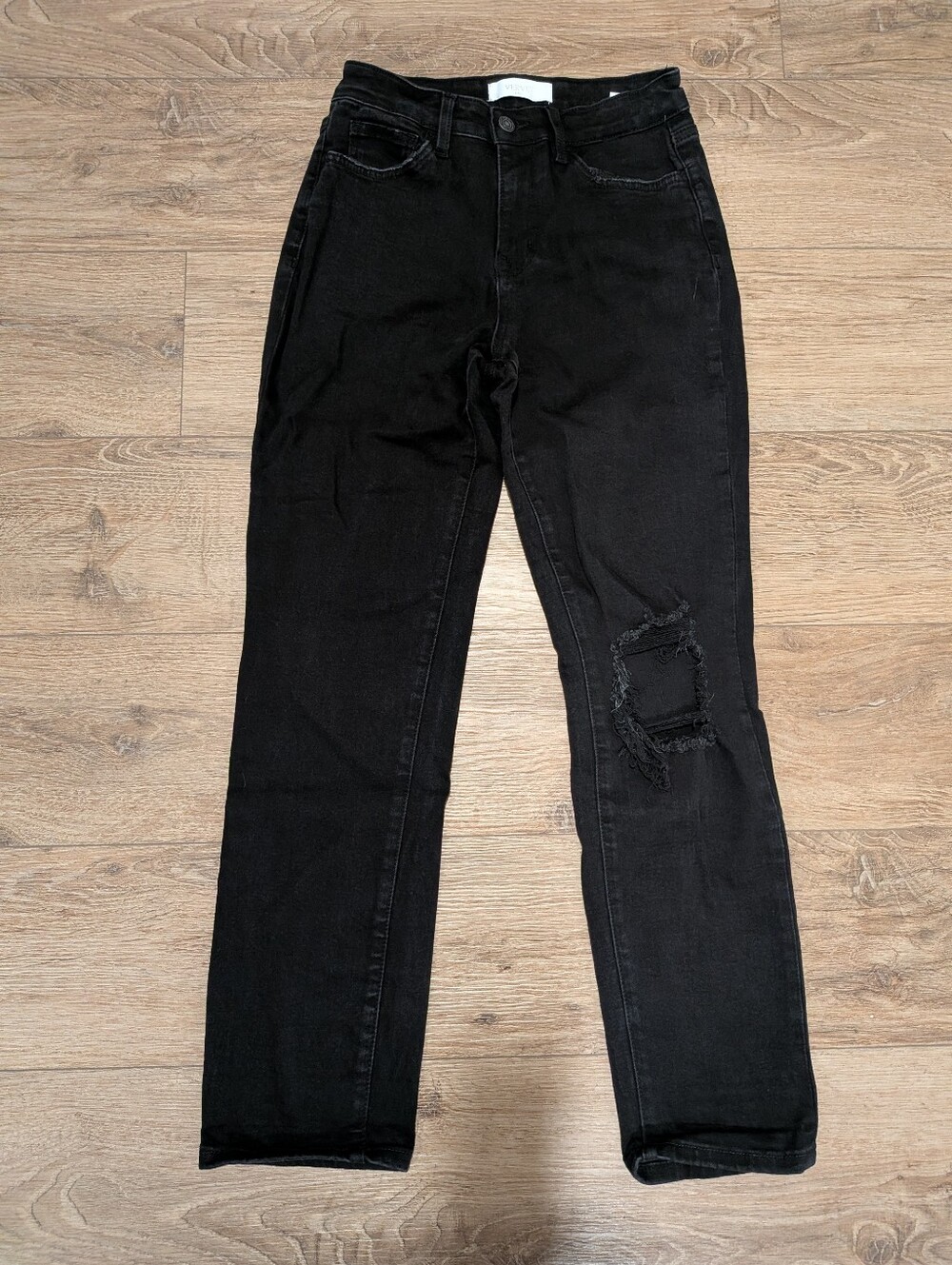 VERVET High Rise Straight Jeans Distressed Black